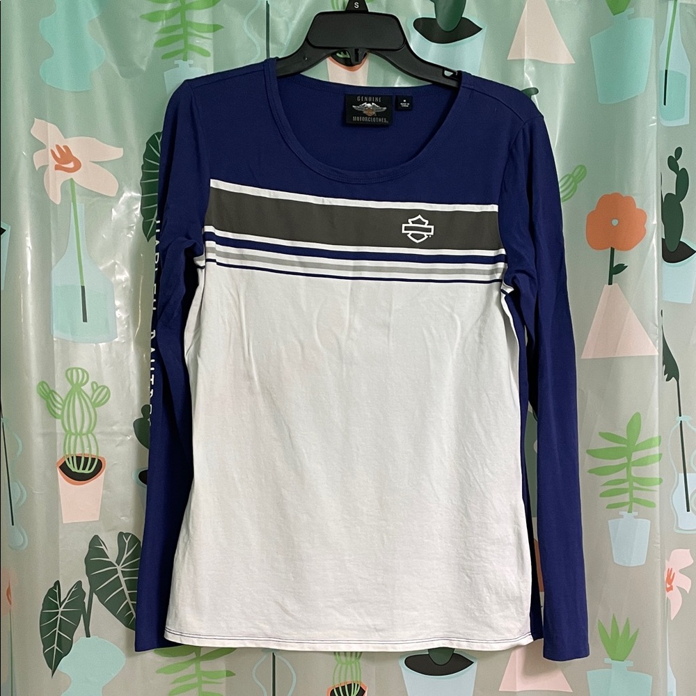 Harley-Davidson Blue snd White  Long Sleeve Women's Tee